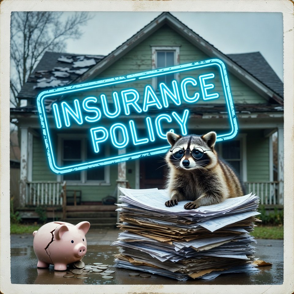 Flashlight revealing raccoon eyes in shredded attic insulation.